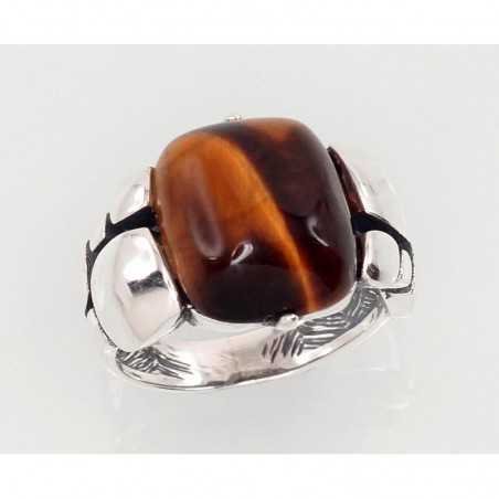 925° Genuine Sterling Silver ring, Stone: Tiger eye , Type: Women, 2101433(POx-Bk)_TE