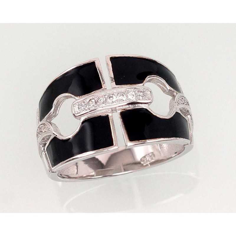 925° Genuine Sterling Silver ring, Stone: Zirkons , Jewelery enamel , Type: Women, 2101441(PRh-Gr)_CZ+ML-BK