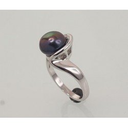 925° Genuine Sterling Silver ring, Stone: Fresh-water Pearl , Type: Women, 2101456(PRh-Gr)_PE-BK