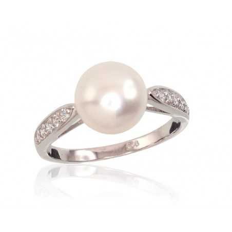 925° Genuine Sterling Silver ring, Stone: Zirkons , Fresh-water Pearl , Type: Women, 2101459(PRh-Gr)_CZ+PE