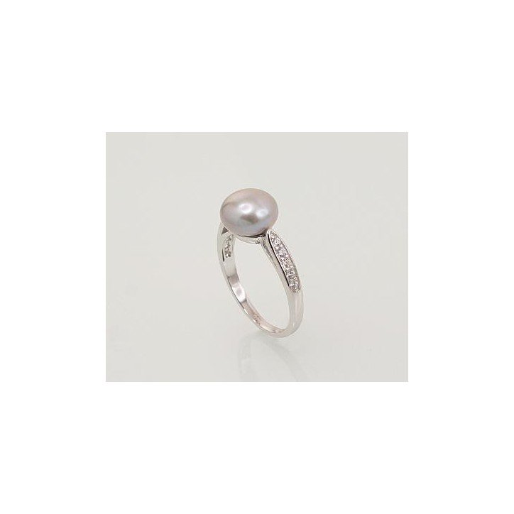 925° Genuine Sterling Silver ring, Stone: Zirkons , Fresh-water Pearl , Type: Women, 2101459(PRh-Gr)_CZ+PE-GR