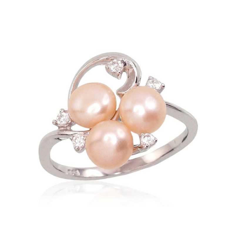 925° Genuine Sterling Silver ring, Stone: Zirkons , Fresh-water Pearl , Type: Women, 2101461(PRh-Gr)_CZ+PE-PI