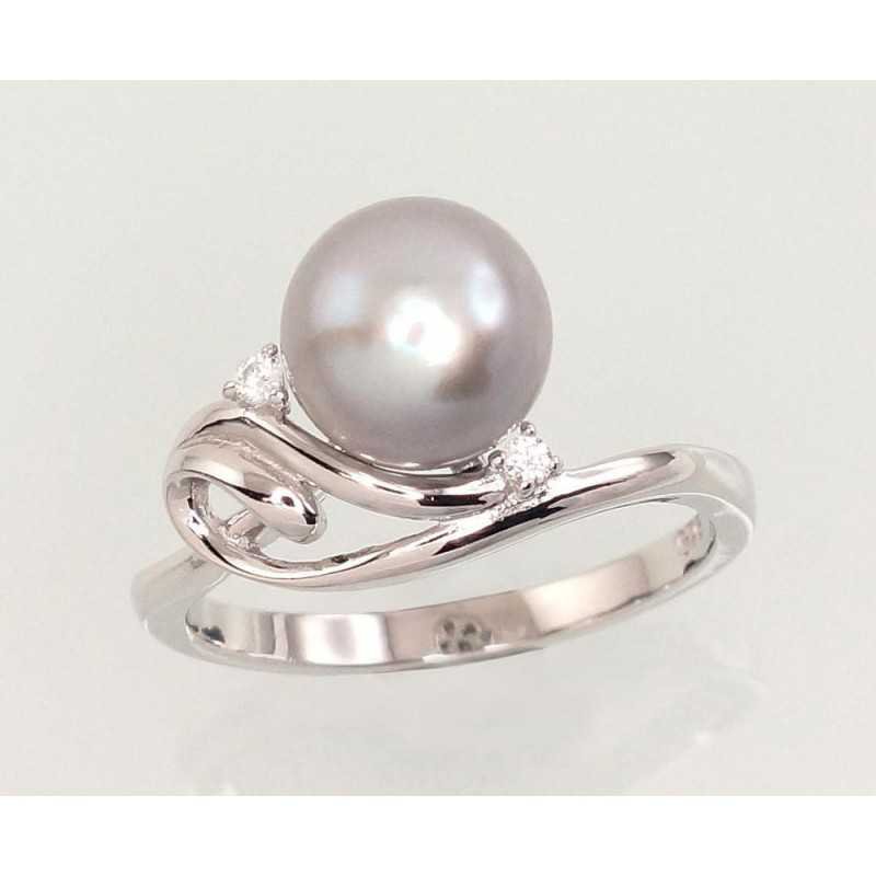 925° Genuine Sterling Silver ring, Stone: Zirkons , Fresh-water Pearl , Type: Women, 2101462(PRh-Gr)_CZ+PE-GR