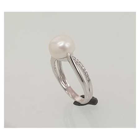925° Genuine Sterling Silver ring, Stone: Zirkons , Fresh-water Pearl , Type: Women, 2101463(PRh-Gr)_CZ+PE
