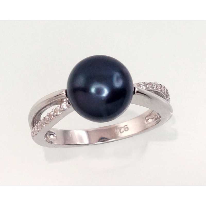 925° Genuine Sterling Silver ring, Stone: Zirkons , Fresh-water Pearl , Type: Women, 2101463(PRh-Gr)_CZ+PE-BK
