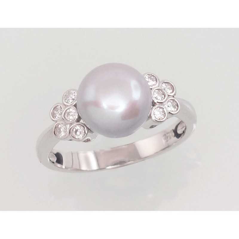 925° Genuine Sterling Silver ring, Stone: Zirkons , Fresh-water Pearl , Type: Women, 2101464(PRh-Gr)_CZ+PE-GR