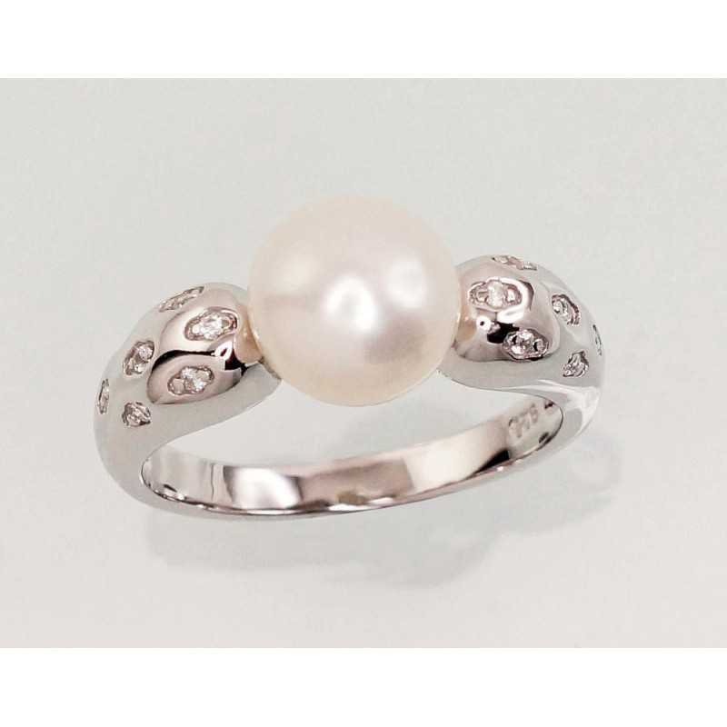 925° Genuine Sterling Silver ring, Stone: Zirkons , Fresh-water Pearl , Type: Women, 2101465(PRh-Gr)_CZ+PE