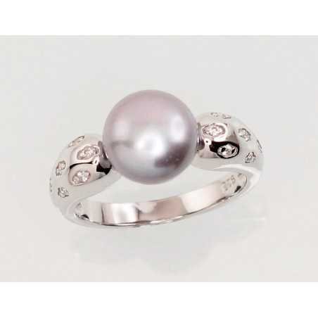 925° Genuine Sterling Silver ring, Stone: Zirkons , Fresh-water Pearl , Type: Women, 2101465(PRh-Gr)_CZ+PE-GR
