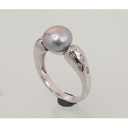 925° Genuine Sterling Silver ring, Stone: Zirkons , Fresh-water Pearl , Type: Women, 2101465(PRh-Gr)_CZ+PE-GR