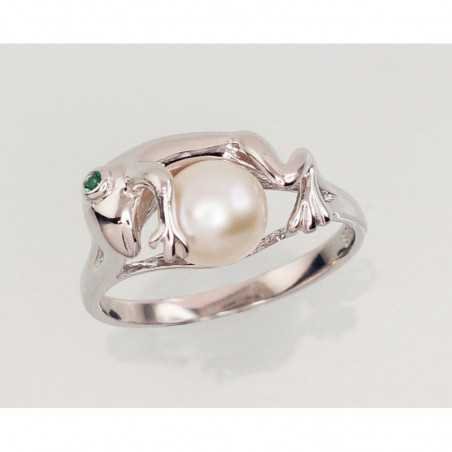 925° Genuine Sterling Silver ring, Stone: Zirkons , Fresh-water Pearl , Type: Women, 2101466(PRh-Gr)_CZ-G+PE