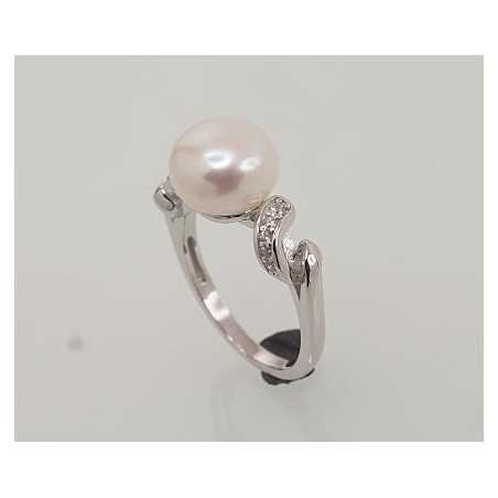 925° Genuine Sterling Silver ring, Stone: Zirkons , Fresh-water Pearl , Type: Women, 2101467(PRh-Gr)_CZ+PE