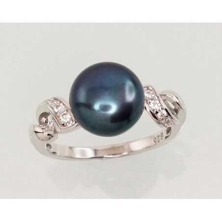 925° Genuine Sterling Silver ring, Stone: Zirkons , Fresh-water Pearl , Type: Women, 2101467(PRh-Gr)_CZ+PE-BK