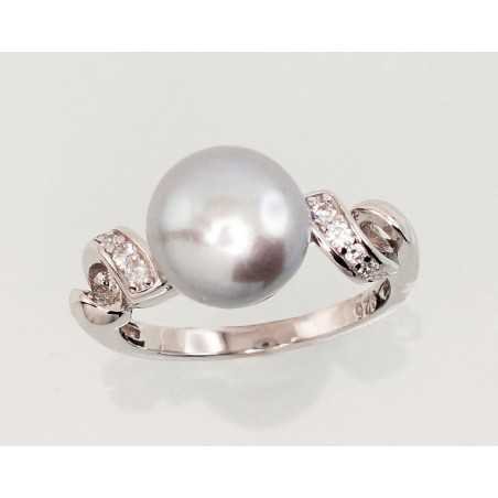 925° Genuine Sterling Silver ring, Stone: Zirkons , Fresh-water Pearl , Type: Women, 2101467(PRh-Gr)_CZ+PE-GR