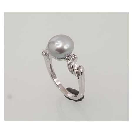 925° Genuine Sterling Silver ring, Stone: Zirkons , Fresh-water Pearl , Type: Women, 2101467(PRh-Gr)_CZ+PE-GR