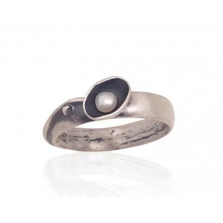 925° Genuine Sterling Silver ring, Stone: Fresh-water Pearl , Type: \\\"K-Exclusive\\\"  collection, 2101737(Matt+POx-MattBk)_PE