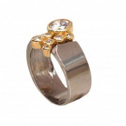 925° Genuine Sterling Silver ring, Stone: Zirkons , Type: Gold plated, 2101753(PRh-Bk+PAu-Y)_CZ