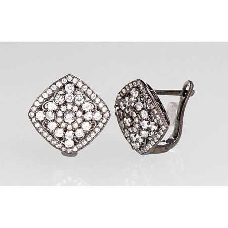 925°, Silver earrings with english lock, Zirkons , 2200496(PRh-Bk)_CZ