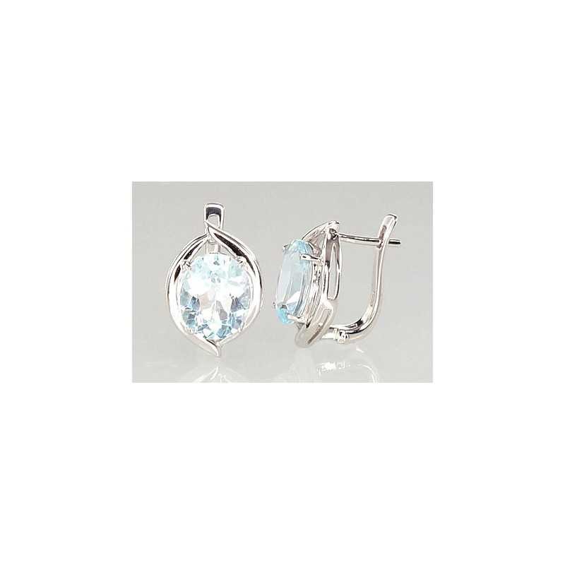 925°, Silver earrings with english lock, Sky Blue Topaz , 2201021(PRh-Gr)_TZLB