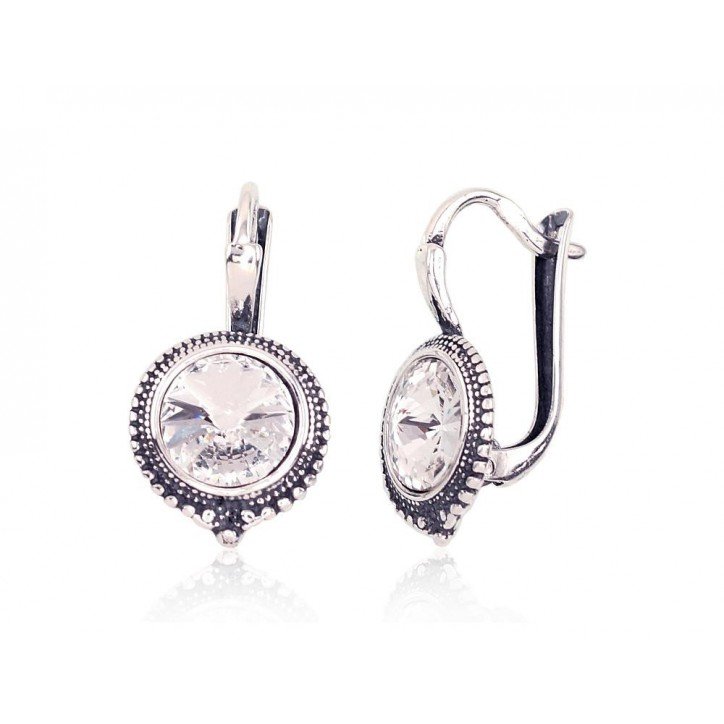 925°, Silver earrings with english lock, Swarovski crystals , 2201097(POx-Bk)_SV