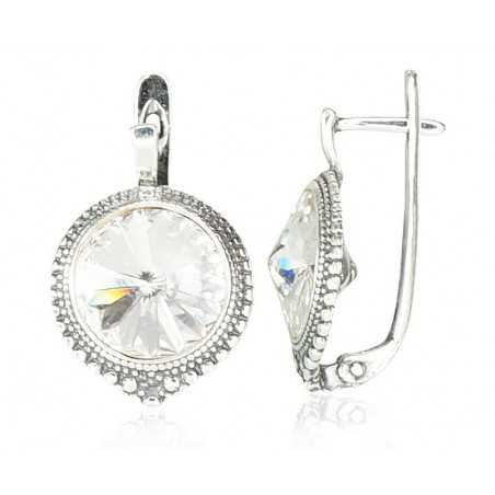 925°, Silver earrings with english lock, Swarovski crystals , 2201098(POx-Bk)_SV