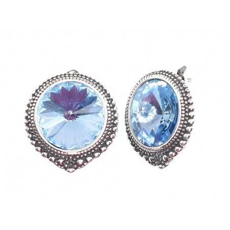 925°, Silver earrings with english lock, Swarovski crystals , 2201099(POx-Bk)_SV-LB