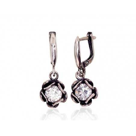 925°, Silver earrings with english lock, Zirkons , 2201126(POx-Bk)_CZ