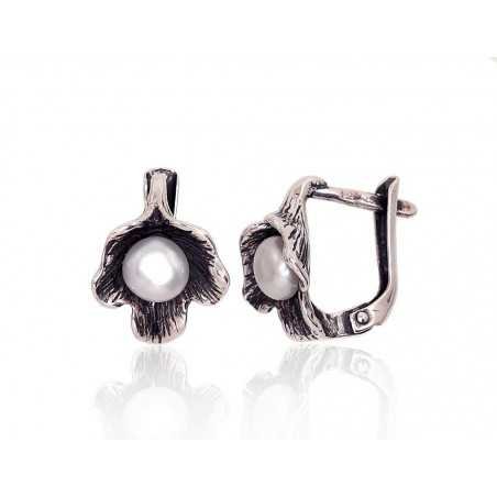 925°, Silver earrings with english lock, Fresh-water Pearl , 2201134(POx-Bk)_PE