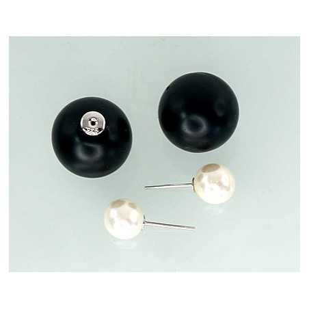 925° Silver Stud Earrings, Silver, Plastic , Fresh-water Pearl , 2201136_PC-BK+PEX