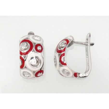 925°, Silver earrings with english lock, Zirkons , Jewelery enamel , 2201191(PRh-Gr)_CZ+ML-W+ML-R
