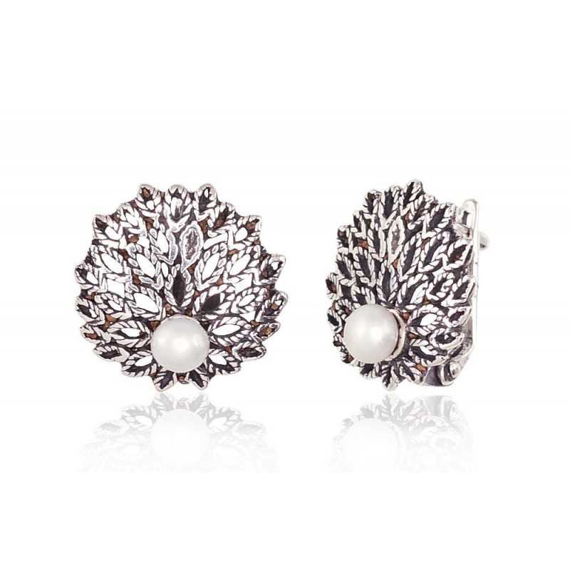 925°, Silver earrings with english lock, Fresh-water Pearl , 2201668(POx-Bk)_PE