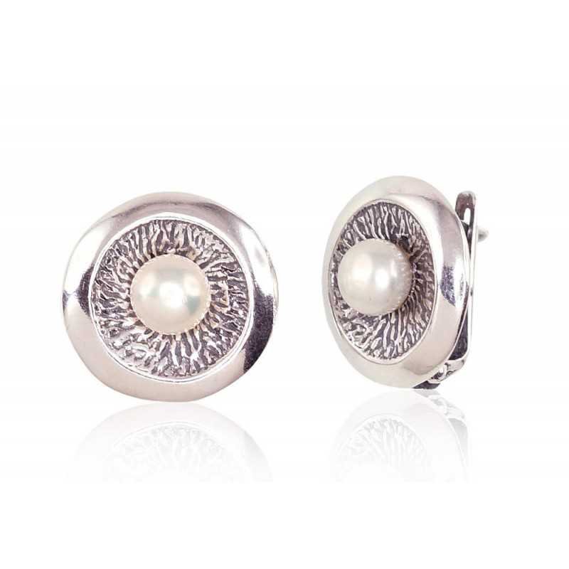 925°, Silver earrings with english lock, Fresh-water Pearl , 2201669(POx-Bk)_PE