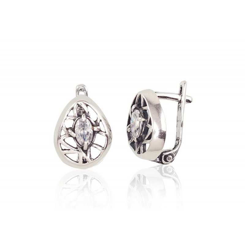 925°, Silver earrings with english lock, Zirkons , 2201696(POx-Bk)_CZ
