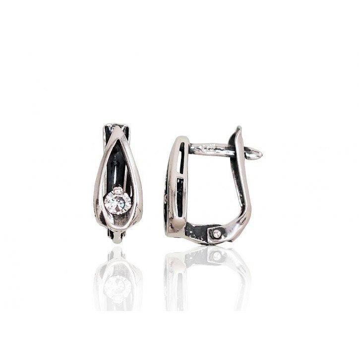 925°, Silver earrings with english lock, Zirkons , 2201697(POx-Bk)_CZ