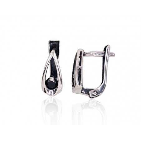 925°, Silver earrings with english lock, Zirkons , 2201697(POx-Bk)_CZ-BK