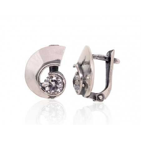 925°, Silver earrings with english lock, Zirkons , 2201699(POx-Bk)_CZ