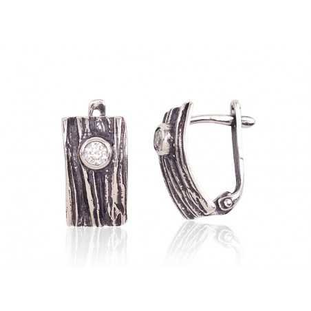 925°, Silver earrings with english lock, Zirkons , 2201700(POx-Bk)_CZ