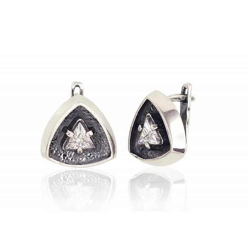 925°, Silver earrings with english lock, Zirkons , 2201702(POx-Bk)_CZ