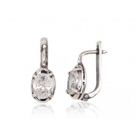 925°, Silver earrings with english lock, Zirkons , 2201707(POx-Bk)_CZ