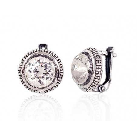 925°, Silver earrings with english lock, Swarovski crystals , 2201719(POx-Bk)_SV