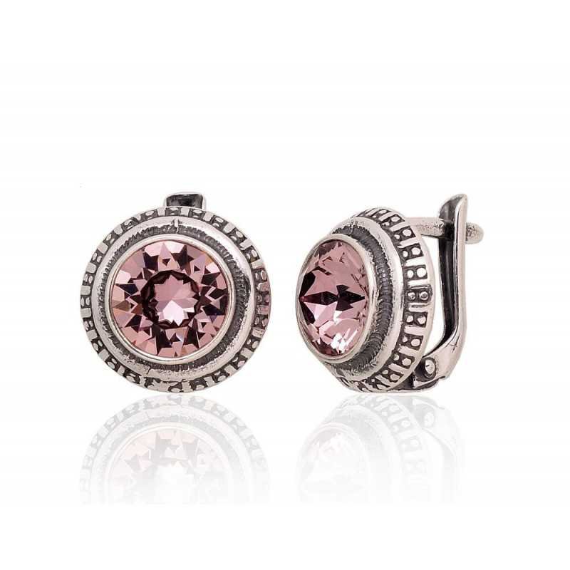 925°, Silver earrings with english lock, Swarovski crystals , 2201719(POx-Bk)_SV-LPI