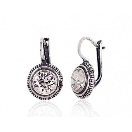 925°, Silver earrings with english lock, Swarovski crystals , 2201720(POx-Bk)_SV