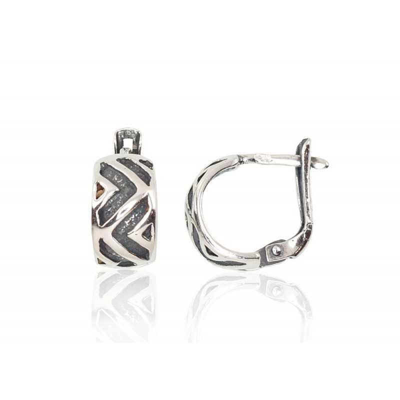 925°, Silver earrings with english lock, No stone, 2202095(POx-Bk)