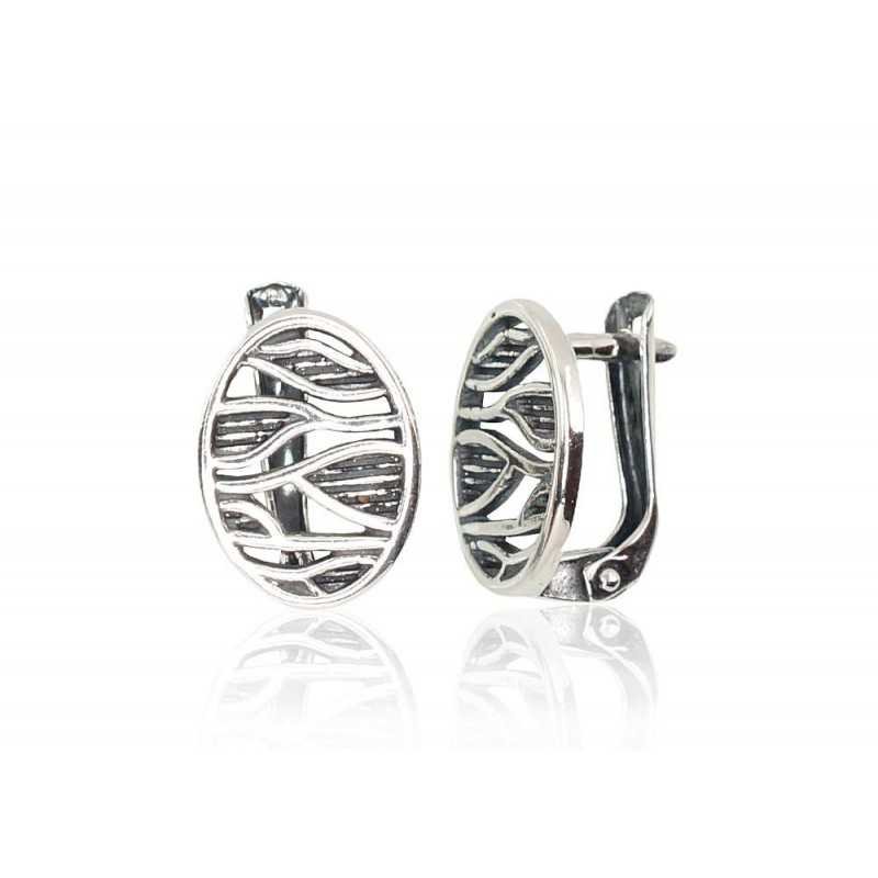 925°, Silver earrings with english lock, No stone, 2202098(POx-Bk)