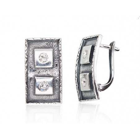 925°, Silver earrings with english lock, Zirkons , 2202131(POx-Bk)_SV
