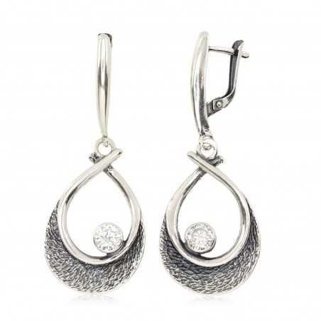 925°, Silver earrings with english lock, Zirkons , 2202142(POx-Bk)_CZ