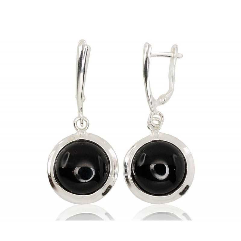 925°, Silver earrings with english lock, Onix , 2202164_ON-2