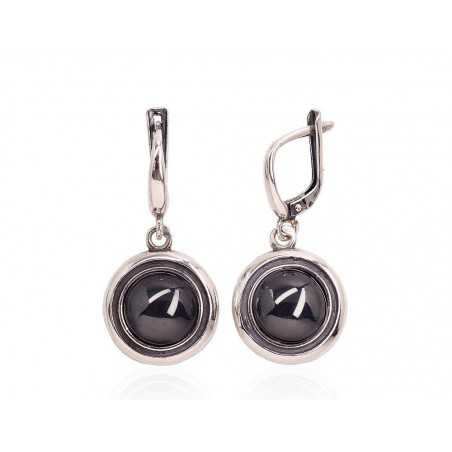 925°, Silver earrings with english lock, Hematite , 2202165(POx-Bk)_HE