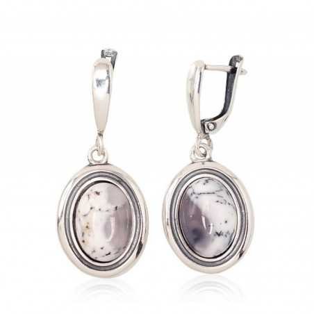925°, Silver earrings with english lock, Dendritic Agate , 2202167(POx-Bk)_AGD