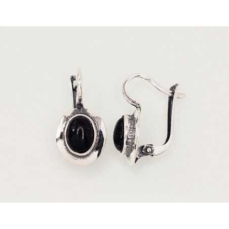 925°, Silver earrings with english lock, Avanturin , 2202170(POx-Bk)_AVX-B
