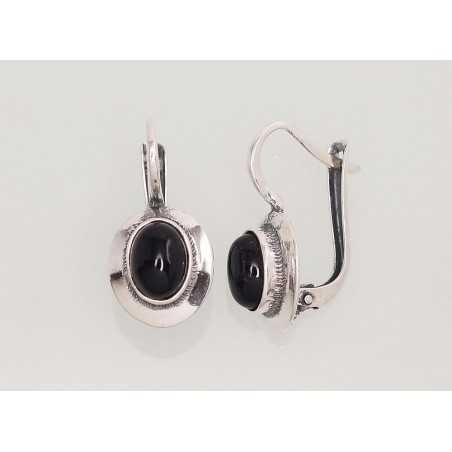 925°, Silver earrings with english lock, Onix , 2202170(POx-Bk)_ON-2